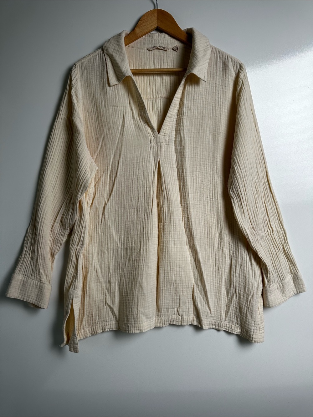 Soft Surroundings Cotton Double Gauze Split Neck Muslin Blouse Shirt Ivory 1X